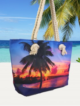Canvas Palm Tree Print Shoulder Tote